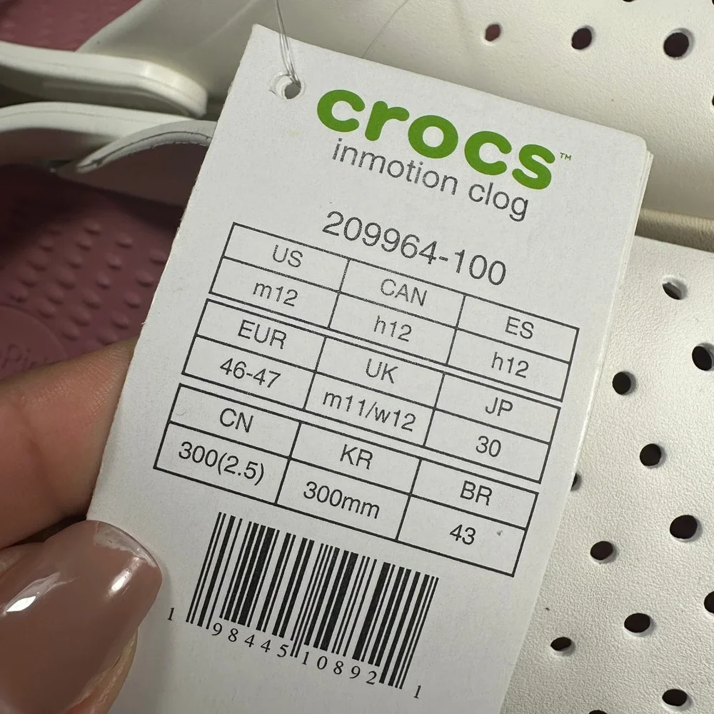 Crocs InMotion Men 12 White Pink Breathable Comfort Slip On NEW